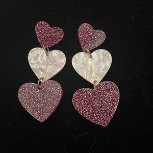 Elegant Pink sparkly Heart Drop Earrings